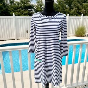 Cabana Life Shift Dress Navy White Stripe 50+ UV Protection Size Small Coverup